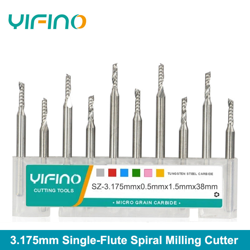 YIFINO 3.175 Single Flute Spiral Milling Cutter For Plastic Sheet Cnc Cutting Milling Cutter - AMICE ATON