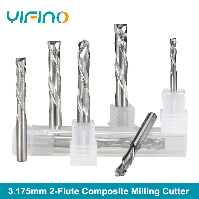 YIFINO 3.175mm Tungsten Steel Carbide 2-Flute Spiral Composite Milling Cutter CNC Mechanical Machining Endmills Tools - AMICE ATON