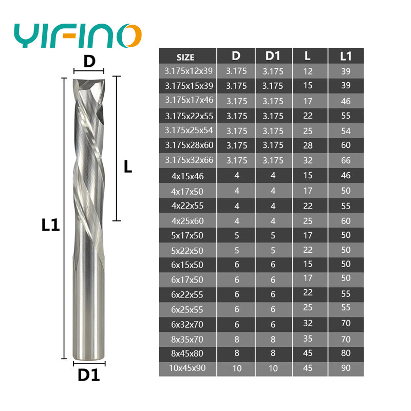 YIFINO 3.175mm Tungsten Steel Carbide 2-Flute Spiral Composite Milling Cutter CNC Mechanical Machining Endmills Tools - AMICE ATON