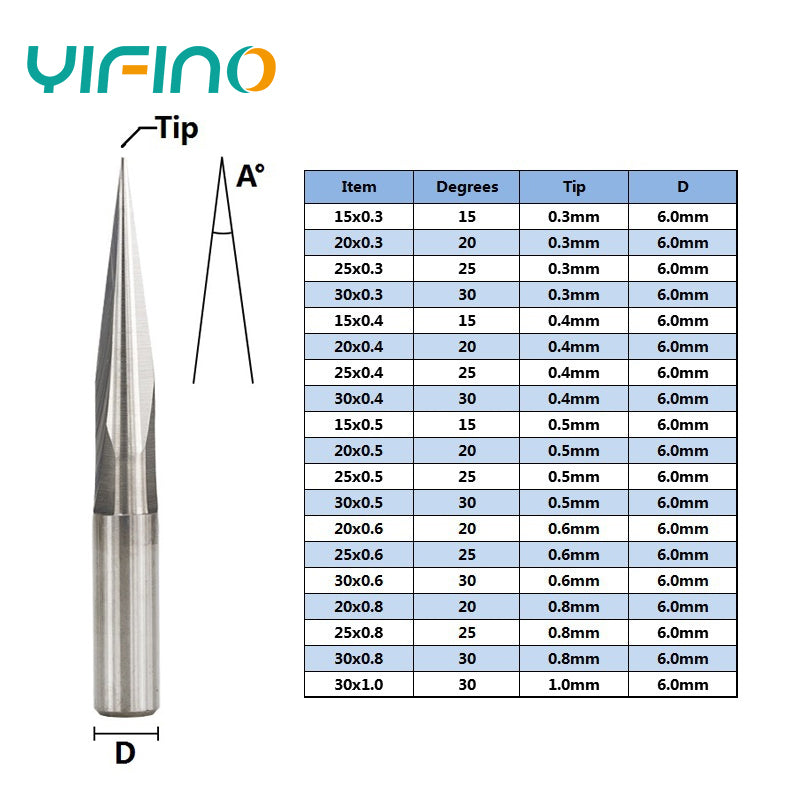 YIFINO New 6mm Double-Flute  Groove Pointed Woodworking Carving Cutter - AMICE ATON