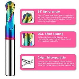 AZZKOR 2-Flute Colorful Coating Tungsten Steel Carbide Aluminum Ball End Endmills CNC Machining Milling Cutter TGP-HRC60