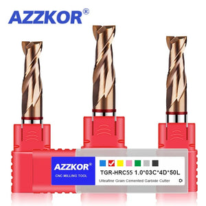 AZZKOR 2-Flute TGR-HRC55 Tungsten Steel Carbide Nano Coating Milling Cutter CNC Mechanical Machining Flat End Mills Tools 1-20mm