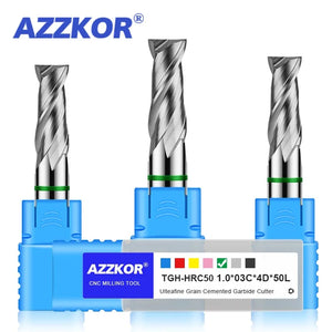 AZZKOR TGH-HRC50 2-Flute Tungsten Steel Carbide For Aluminu Flat End Mills CNC Mechanical Woodworking  Milling Cutter Tools 1-20