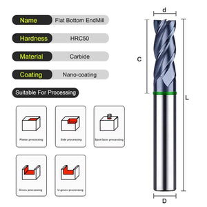 AZZKOR TGH-HRC50 4-Flute Tungsten Steel Carbide Nano Coating Flat End Mills For CNC Machining Center Milling Cutter Tools