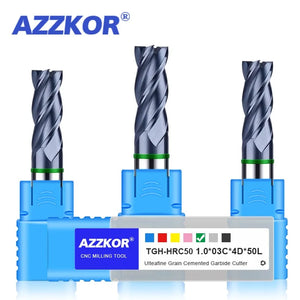 AZZKOR TGH-HRC50 4-Flute Tungsten Steel Carbide Nano Coating Flat End Mills For CNC Machining Center Milling Cutter Tools