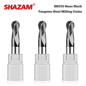 SHAZAM HRC55 2-Flute Ball End Mill Tungsten Steel Carbide Black Nano Coating Milling Cutter CNC Mechanical Machining Endmills - AMICE ATON