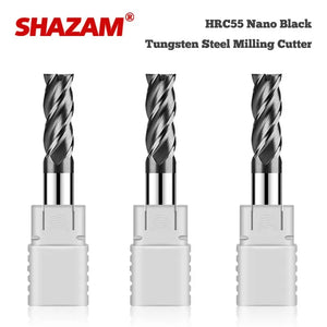 SHAZAM HRC55 4-Flute Black Nano Coating Flat End Mills Tungsten Steel Carbide Milling Cutter CNC Mechanical Machining Endmills - AMICE ATON