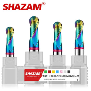 SHAZAM TGP-HRC60 2-Flute Color Circle DLC-Coating Tungsten Steel Carbide Aluminum Ball End Endmills CNC Machining Milling Cutter - AMICE ATON