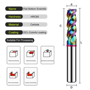 SHAZAM TGP-HRC60 3-Flute Color Circle DLC-Coating Tungsten Steel Carbide Aluminum Flat End Endmills CNC Machining Milling Cutter - AMICE ATON