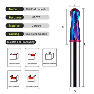 SHAZAM TGP-HRC70 2F Color Circle Endmills Blue Nano Coating Tungsten Steel Carbide Milling Cutter For CNC Mechanical Endmills - AMICE ATON