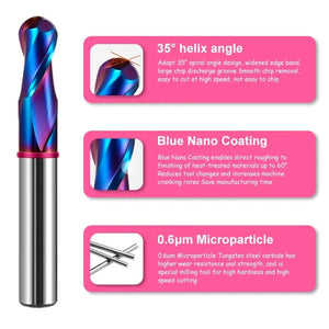 SHAZAM TGP-HRC70 2F Color Circle Endmills Blue Nano Coating Tungsten Steel Carbide Milling Cutter For CNC Mechanical Endmills - AMICE ATON