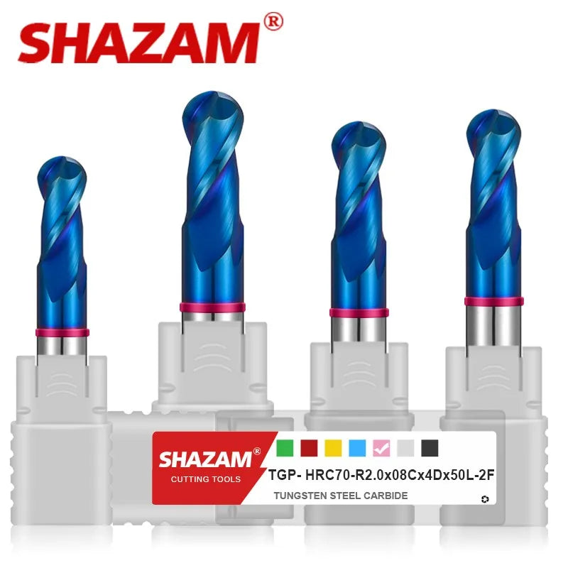 SHAZAM TGP-HRC70 2F Color Circle Endmills Blue Nano Coating Tungsten Steel Carbide Milling Cutter For CNC Mechanical Endmills - AMICE ATON