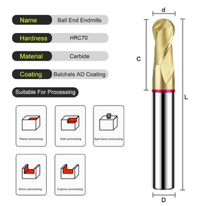 SHAZAM TGP-HRC70 4F Color Circle Ball End Mill Tungsten Steel Carbide Balchals AD Coating  Milling Cutter CNC Mechanical Endmill - AMICE ATON