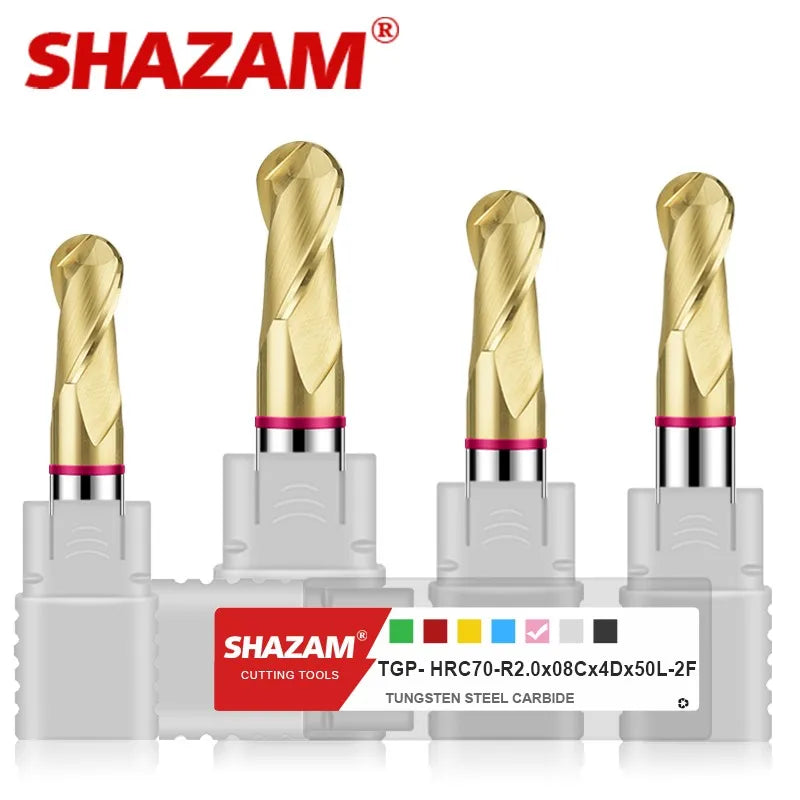 SHAZAM TGP-HRC70 4F Color Circle Ball End Mill Tungsten Steel Carbide Balchals AD Coating  Milling Cutter CNC Mechanical Endmill - AMICE ATON