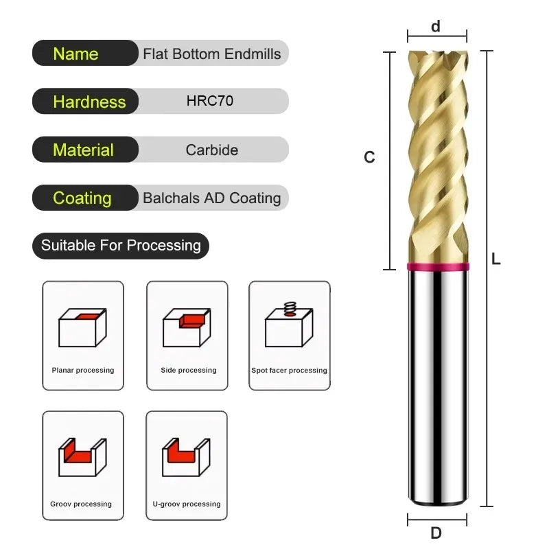 SHAZAM TGP-HRC70 4F Color Circle Flat End Mill Tungsten Steel Carbide Balchals AD Coating  Milling Cutter CNC Mechanical Endmill - AMICE ATON