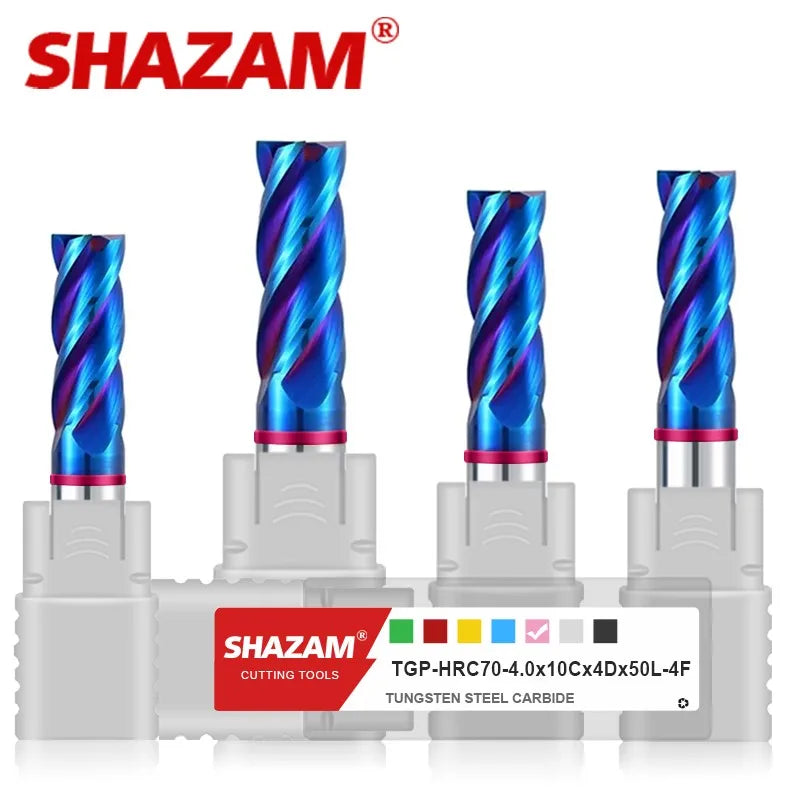 SHAZAM TGP-HRC70 4F Color Circle Flat End Mill Tungsten Steel Carbide Blue Coating  Milling Cutter For CNC Mechanical Endmills - AMICE ATON