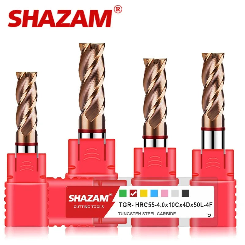 SHAZAM TGR-HRC55 4F Color Circle Flat End Mill Tungsten Steel Carbide Alloy Coating Milling Cutter CNC Machining Endmills Tools