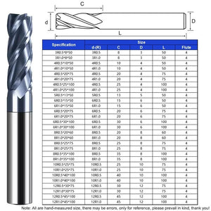 SHAZAM HRC50 4-Flute Nano Coating Round Nose Milling Cutter Tungsten Steel Carbide End Mill For CNC Machining Endmill Tools - AMICE ATON