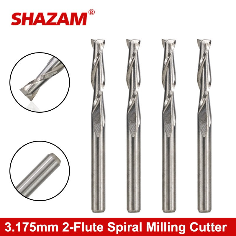 SHAZAM 3.175mm Tungsten Steel Carbide 2-Flute Spiral Flat End Milling Cutter CNC Mechanical Machining Endmills Tools - AMICE ATON