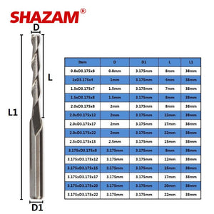 SHAZAM 3.175mm Tungsten Steel Carbide 2-Flute Spiral Flat End Milling Cutter CNC Mechanical Machining Endmills Tools - AMICE ATON