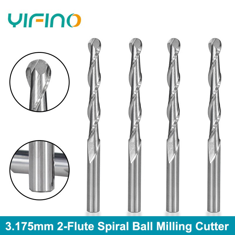 YIFINO New 3.175mm-6mm 2-Flute High-Speed Steel Spiral Ball End Milling Cutter