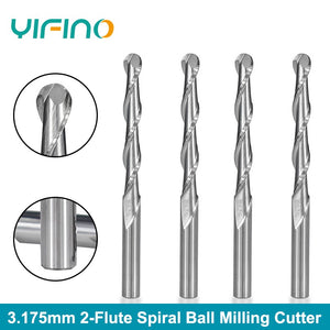 YIFINO New 3.175mm-6mm 2-Flute High-Speed Steel Spiral Ball End Milling Cutter