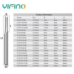 YIFINO Wholesale 3.175 Handle Double-Edge Straight Slot Milling Cutters With Silver Hard Alloy End Mills