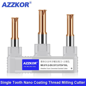 AZZKOR HRC65 Thread Milling Cutter Tungsten Steel Carbide Nano Coating Single Thread Milling Cutter CNC Machining Center Tools