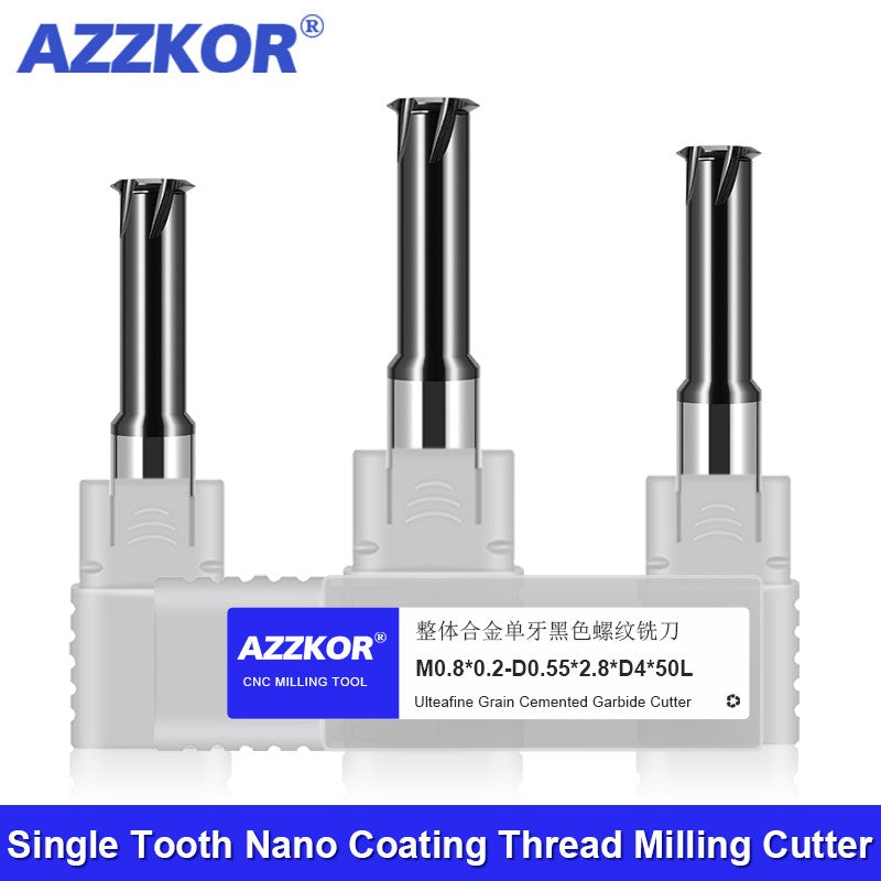 AZZKOR HRC58 Thread Milling Cutter Tungsten Steel Carbide Black Nano Coating Single Thread Milling Cutter CNC Machining Center Tools