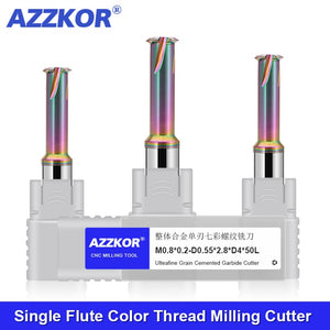 AZZKOR HRC58 Thread Milling Cutter Tungsten Steel Carbide Colorful Coating For Aluminum Single Thread Milling Cutter CNC Machining Center Tools