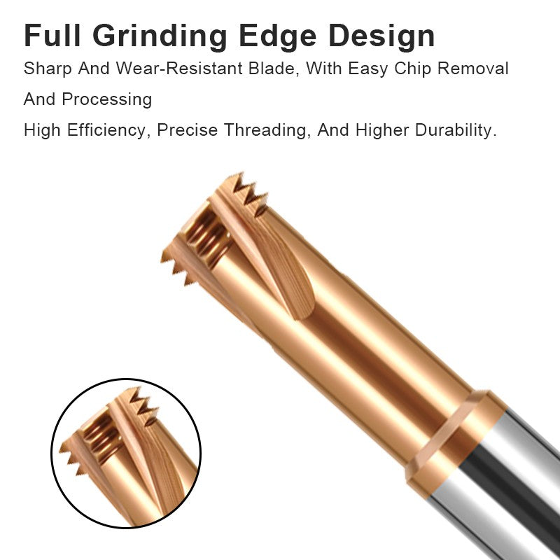 AZZKOR HRC65 Thread Milling Cutter Tungsten Steel Carbide Nano Coating Three Teeth Milling Cutter CNC Machining Center Tools