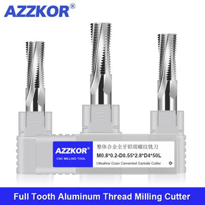 AZZKOR HRC58 Thread Milling Cutter Tungsten Steel Carbide For Aluminum Full Teeth Milling Cutter CNC Machining Center Tools