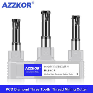 AZZKOR Pcd Diamond Thread Milling Cutter Three Tooth Tungsten Steel Thread Milling Cutter Cnc Machining Center Milling Cutter For Graphite Carbon Fiber