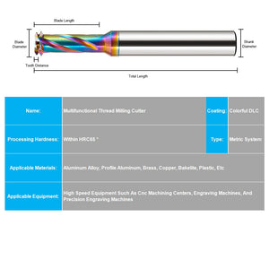 AZZKOR Tungsten Steel Multifunctional Three In One Chamfered Thread Milling Cutter Without Bottom Hole Coating, High-Efficiency Tooth Milling Cutter