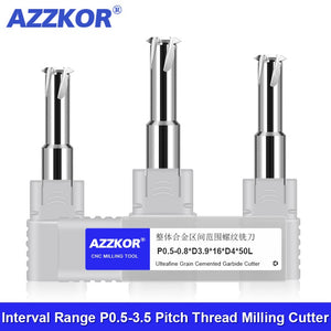 AZZKOR Tungsten Steel Carbide For Aluminum High Hardness Single Tooth Thread Cutter Range P0.5-3.5 Pitch Milling Cutter Thread Milling Cutter