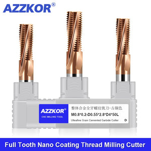 AZZKOR High Hardness HRC65 Full Tooth Coating Thread Milling Cutter Milling Cutter Machining Center Tungsten Steel Alloy Thread Cutter Ancient Copper Coating