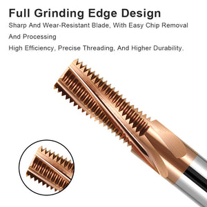 AZZKOR High Hardness HRC65 Full Tooth Coating Thread Milling Cutter Milling Cutter Machining Center Tungsten Steel Alloy Thread Cutter Ancient Copper Coating