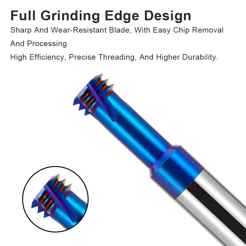 AZZKOR Three Tooth Blue Nano Coated Tungsten Steel Alloy Thread Milling Cutter Cnc Milling Cutter