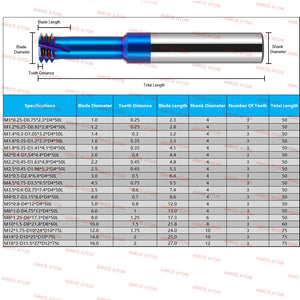 AZZKOR Three Tooth Blue Nano Coated Tungsten Steel Alloy Thread Milling Cutter Cnc Milling Cutter