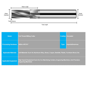 AZZKOR HRC65 High Hardness Full Tooth American Un \ Unf \ Unef Thread Milling Cutter For Full Tooth Row Thread Cutting Aluminium CNC Machining Center Tools