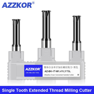 AZZKOR Extended HRC58 Black Coating Single Tooth Thread Milling Cutter Tungsten Steel Carbide Single Tooth Thread Milling Cutter Machining Center Tooth Milling Cutter Tools