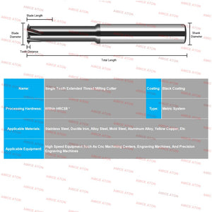 AZZKOR Extended HRC58 Black Coating Single Tooth Thread Milling Cutter Tungsten Steel Carbide Single Tooth Thread Milling Cutter Machining Center Tooth Milling Cutter Tools