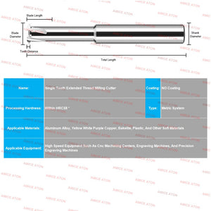 AZZKOR HRC58 For Aluminum Extended Single Tooth Thread Milling Cutter Tungsten Steel Carbide Single Tooth Thread Milling Cutter Machining Center Tooth Milling Cutter Tools