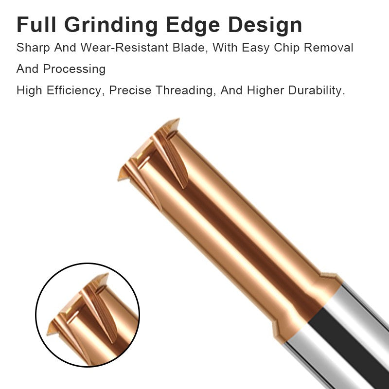 AZZKOR HRC65 Bronze Colored Nano Coating Extended Single Tooth Thread Milling Cutter Tungsten Steel Carbide Single Tooth Thread Milling Cutter Machining Center Tooth Milling Cutter Tools