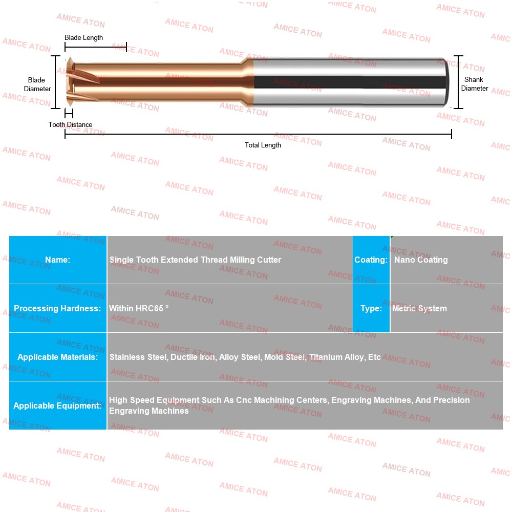 AZZKOR HRC65 Bronze Colored Nano Coating Extended Single Tooth Thread Milling Cutter Tungsten Steel Carbide Single Tooth Thread Milling Cutter Machining Center Tooth Milling Cutter Tools