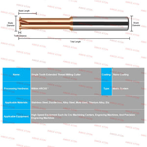 AZZKOR HRC65 Bronze Colored Nano Coating Extended Single Tooth Thread Milling Cutter Tungsten Steel Carbide Single Tooth Thread Milling Cutter Machining Center Tooth Milling Cutter Tools