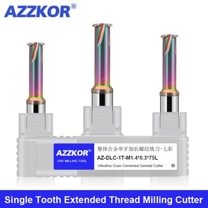 AZZKOR HRC65 Colorful Nano Coating Extended Single Tooth Thread Milling Cutter Tungsten Steel Carbide Single Tooth Thread Milling Cutter Machining Center Tooth Milling Cutter Tools