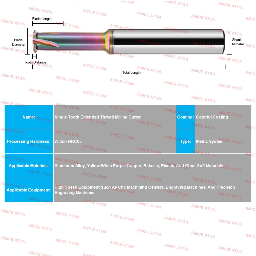 AZZKOR HRC65 Colorful Nano Coating Extended Single Tooth Thread Milling Cutter Tungsten Steel Carbide Single Tooth Thread Milling Cutter Machining Center Tooth Milling Cutter Tools